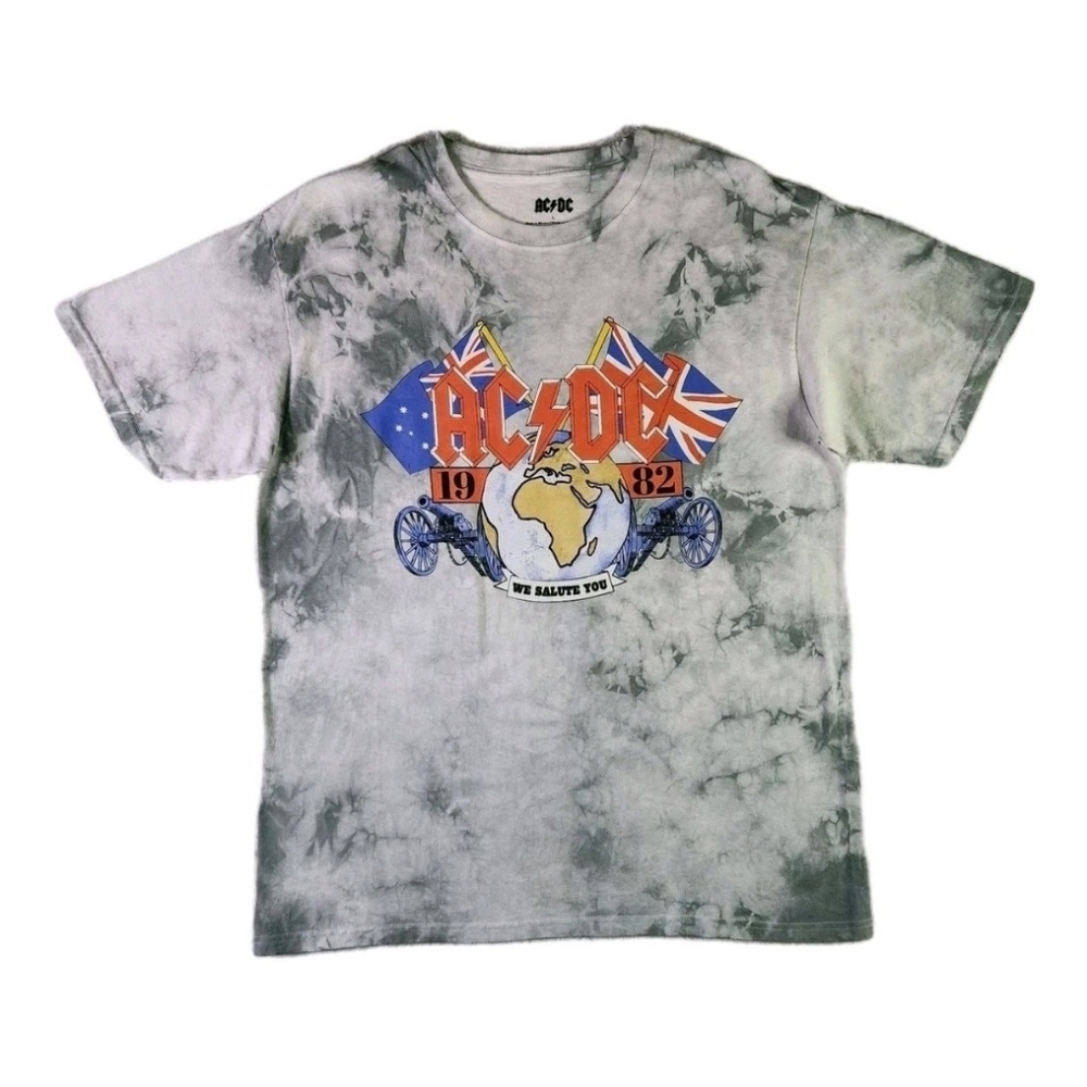 AC/DC Retro Tie Dye Shirt Large We Salute You 1982 Tour Rock Music Band Crew Tee